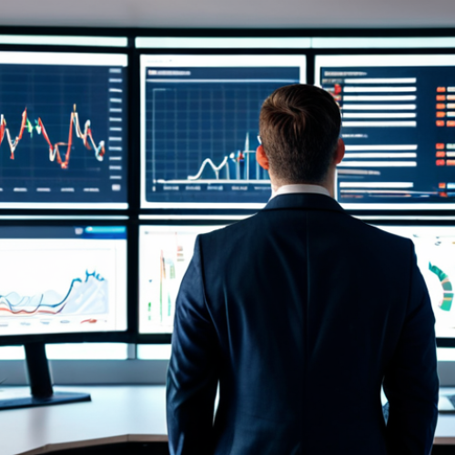 Home 4 A professional data analyst, fully clothed in a modest business suit, standing confidently in a modern, high-tech office environment. Large, abstract data visualizations, including growth charts and network graphs, are displayed on screens in the background, symbolizing Big Data and AI. The analyst is looking at a screen with a thoughtful and competent expression, showcasing the impact of statistical insights. Perfect anatomy, correct proportions, natural pose, well-formed hands, proper finger count, natural body proportions, professional photography, high quality, safe for work, appropriate content, fully clothed, professional.