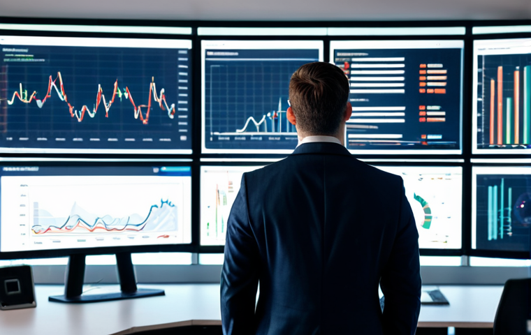 A professional data analyst, fully clothed in a modest business suit, standing confidently in a modern, high-tech office environment. Large, abstract data visualizations, including growth charts and network graphs, are displayed on screens in the background, symbolizing Big Data and AI. The analyst is looking at a screen with a thoughtful and competent expression, showcasing the impact of statistical insights. Perfect anatomy, correct proportions, natural pose, well-formed hands, proper finger count, natural body proportions, professional photography, high quality, safe for work, appropriate content, fully clothed, professional.