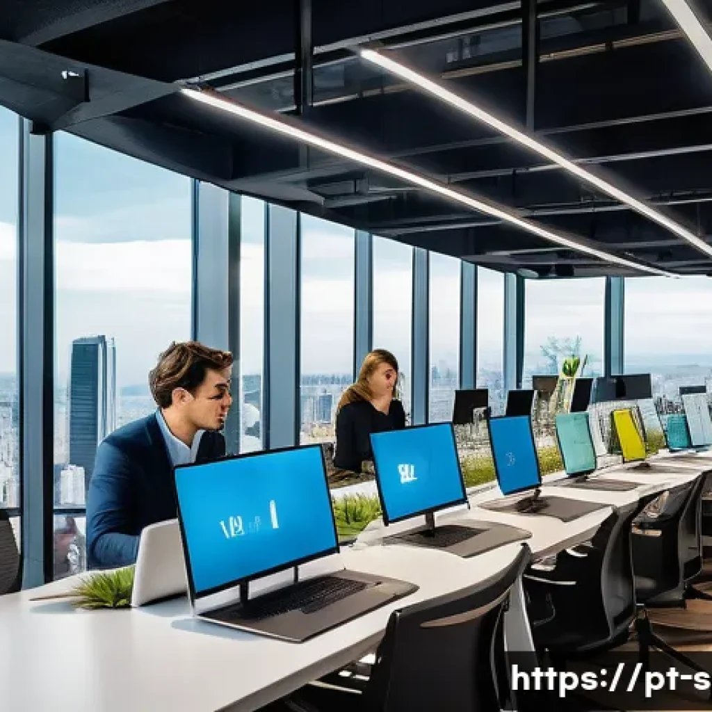 통계분석 직업 만족도 높은 회사 - A modern corporate office environment in S&atilde;o Paulo, Brazil, with a diverse team of professional data...
