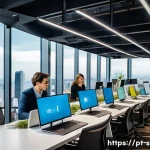 Home 19 통계분석 직업 만족도 높은 회사 - A modern corporate office environment in São Paulo, Brazil, with a diverse team of professional data...