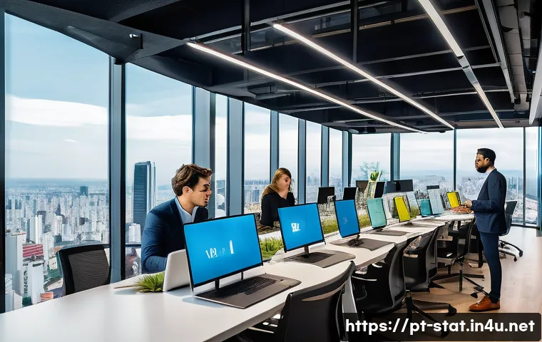 통계분석 직업 만족도 높은 회사 - A modern corporate office environment in São Paulo, Brazil, with a diverse team of professional data...